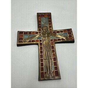RARE VTG 1966 TERRA SANCTA SOLID BRASS CROSS CRUCIFIX